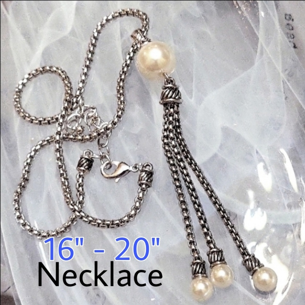 16"- 20" Pearl Pendant Necklace Silver Rhodium Plated